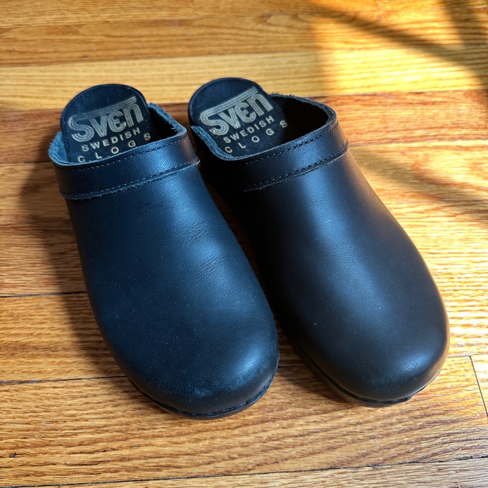 Sven Swedish Clogs Black Leather 38